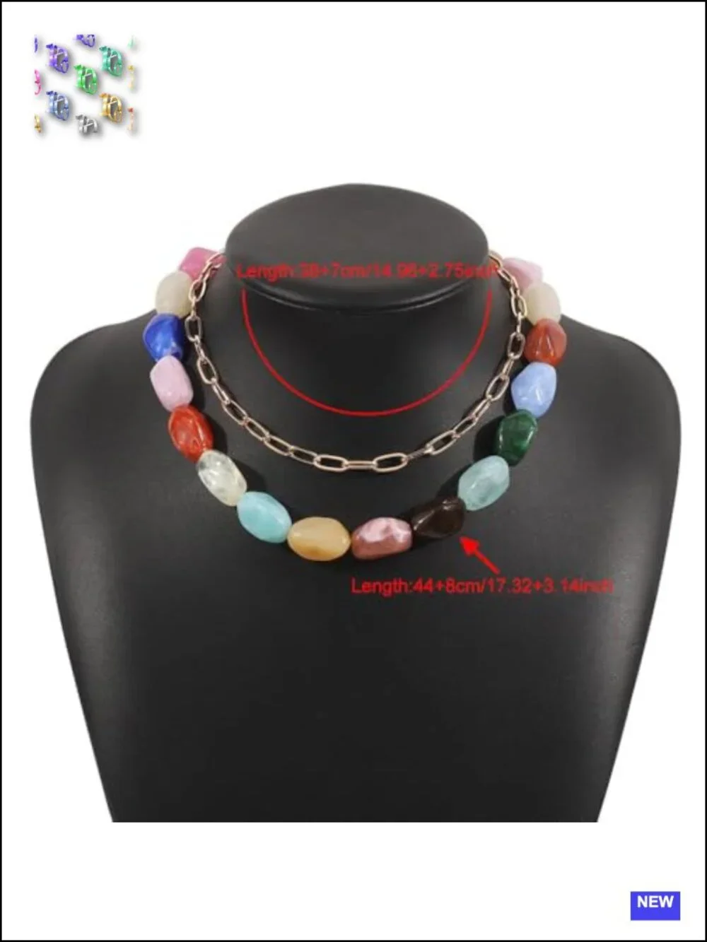 Boho Irregular Resin Beaded Layered Necklace with Gold Chain